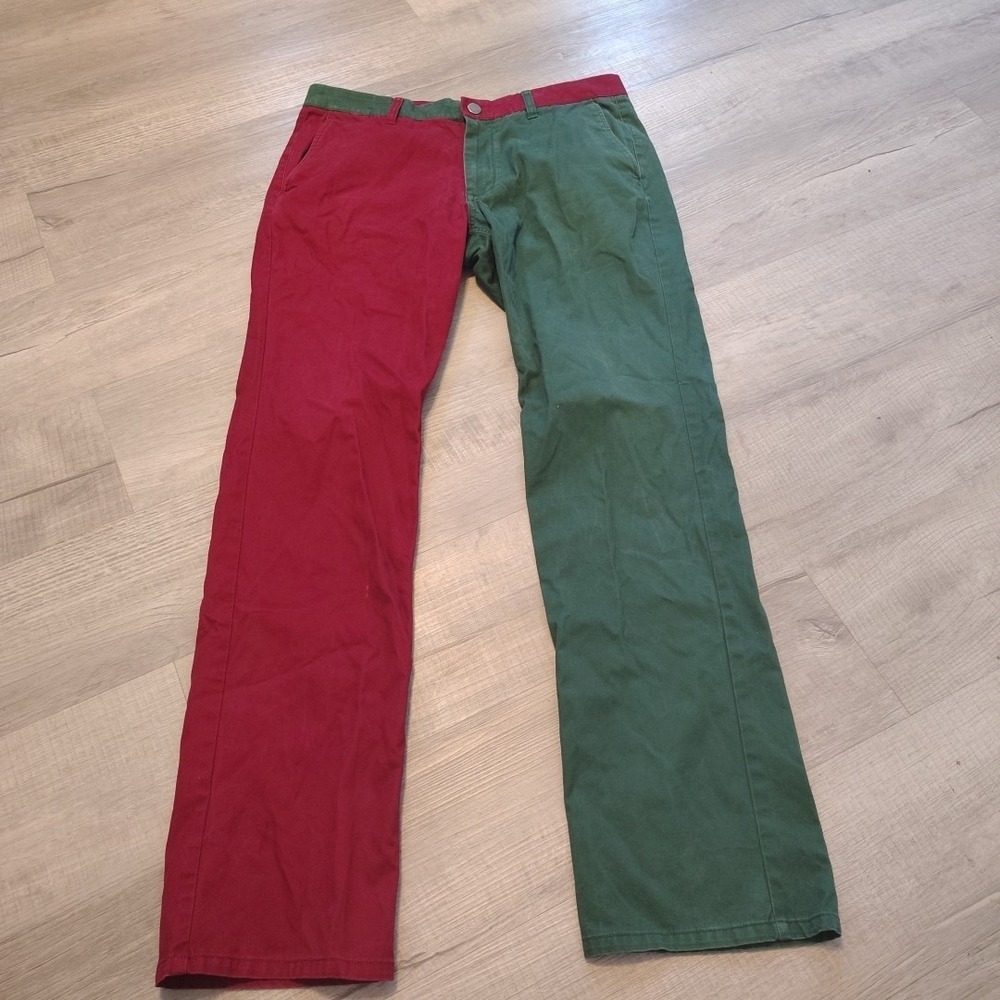 Bonobos Color Block Pants Chino Golf Red Green 34x32 Straight Leg